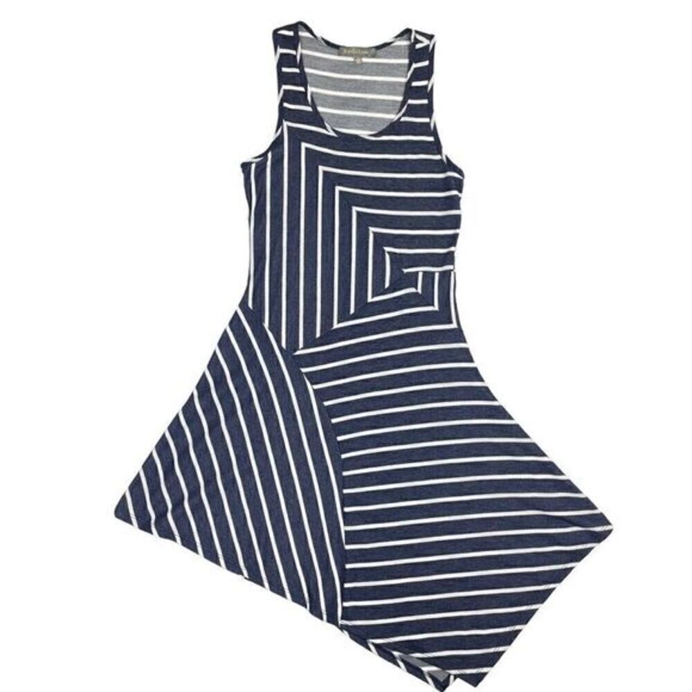 FINN & CLOVER Abstract Nautical Blue & White Tank Dress Juniors Size Large